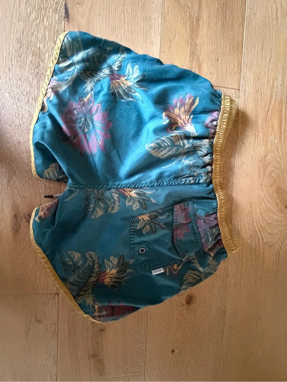 Men’s Maamgic Floral Teal Swim Shorts with Yellow Trim